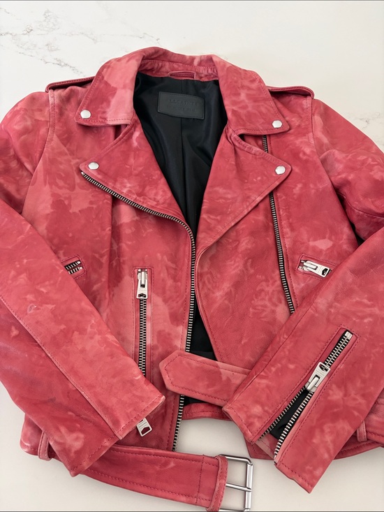 All Saints Jackets & Blazers - ALL SAINTS RED LEATHER SPLOTCHED MOTORCYCLE JACKET 6